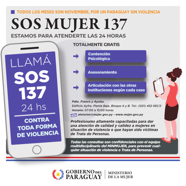 Línea “137” se encuentra disponible sin ningún costo para la atención a mujeres víctimas de violencia - .::Agencia IP::.