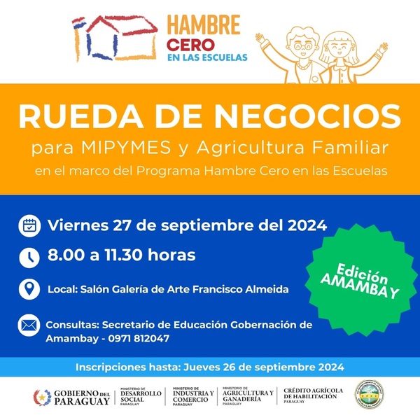 Rueda de Negocios de “Hambre Cero” se realizará en Amambay el viernes 27 de septiembre - .::Agencia IP::.