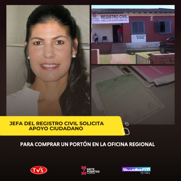 JEFA DEL REGISTRO CIVIL SOLICITA APOYO CIUDADANO PARA COMPRAR UN PORTÓN EN LA OFICINA REGIONAL - TVS