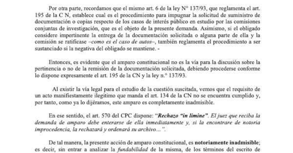 La Nación / Juez en lo Civil rechaza in limine amparo de oenegé contra la CBI