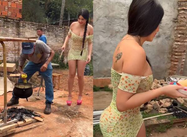 Laurys mostró mucha carne: así fue el jopara que cocinó “en una olla de la época de López”