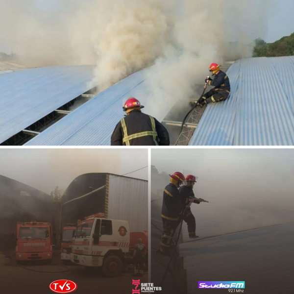 BOMBEROS LLEVAN MÁS DE SIETE HORAS APAGANDO EL INCENDIO EN UNA YERBATERA DE OBERÁ - TVS