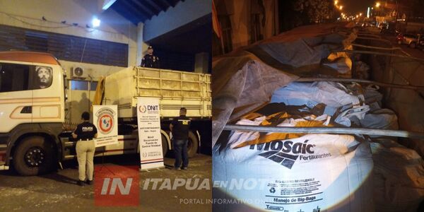 INCAUTAN CARGA DE FERTILIZANTES SIN DOCUMENTACIÓN EN ITAPÚA  - Itapúa Noticias