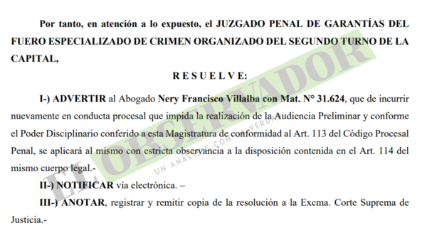 Juez advierte con sanciones disciplinarias a abogado de procesado por narcotráfico, por dilatar preliminar