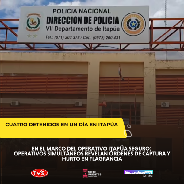 DETENCIONES EN ITAPÚA: OPERATIVOS POLICIALES DEL 4 DE OCTUBRE DE 2024 - TVS