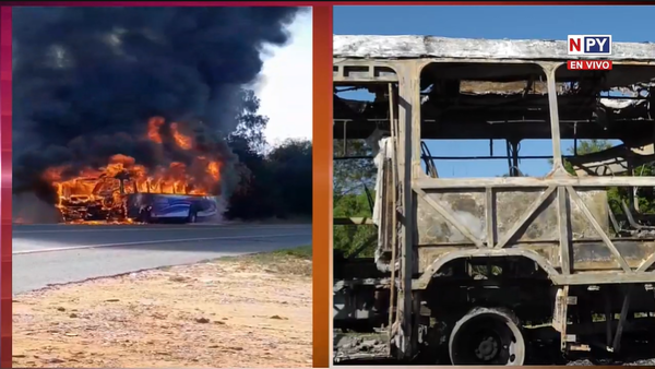 Un bus se quema por completo en Itauguá y propaga el fuego a pastizal