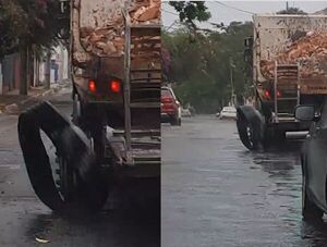 (VIDEO). ¿Qué piko le pasó a su rueda? Camión de la Muni Asuncena circulaba así