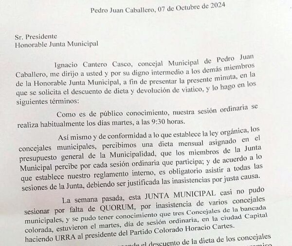 Devolución de viático y dieta a concejales por asistencia a reunión política para hurrear a Horacio Cartes