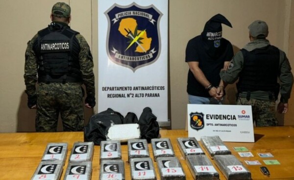 Detienen a traficante con casi 18 kilos de cocaína en Minga Guazú