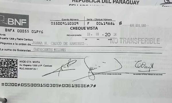 Otro cheque “intransferible” de Ande/BNF cobrado por estafadores, ahora en Misiones – Prensa 5