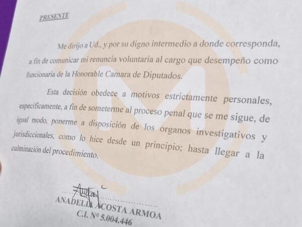 Anadelia Armoa renuncia como funcionaria de Diputados · Radio Monumental 1080 AM