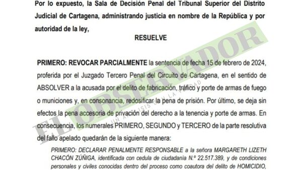 Sala Penal de Colombia confirmó condena de Chacón por el homicidio de Pecci, pero la absolvió por portación de armas