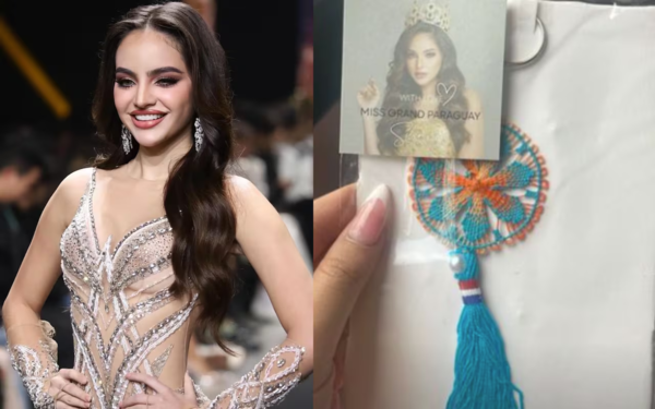Miss Grand Paraguay entregó llaveros de ñandutí en Tailandia