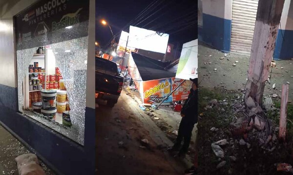 Conductor chocó contra una columna de la ANDE y dos locales comerciales en Coronel Oviedo – Prensa 5