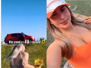(VIDEO) Rubia de la cerveza entró a “robar” girasoles y fue escrachada