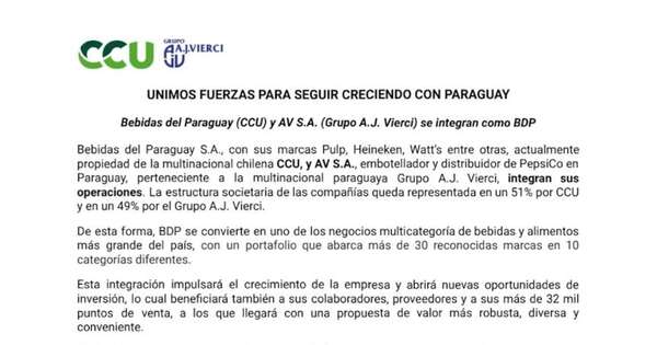 La Nación / Bebidas del Paraguay y A. J Vierci integran sus operaciones