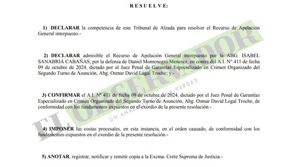 Cámara confirma prisión preventiva de Daniel Montenegro en la causa Pavo Real