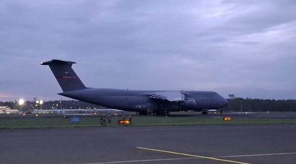 (VIDEO). Llega el avión carguero C5 Súper Galaxy de la Fuerza Aérea de EEUU a nuestro país