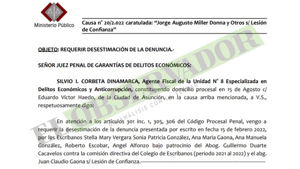 Fiscal pide desestimar denuncia contra escribanos que se allanaron a millonaria demanda de la Corte