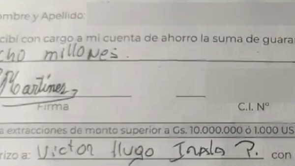 Intentó cobrar casi G. 100 millones usando una firma falsa y fue detenido por la Policía