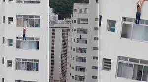 ¡Dramático! Estaba limpiando la ventana en un depto y ¡casi cae desde el piso 16!