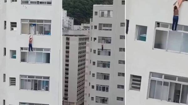 ¡Dramático! Estaba limpiando la ventana en un depto y ¡casi cae desde el piso 16!