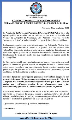 Defensores públicos rechazan la existencia de la “competencia desleal”