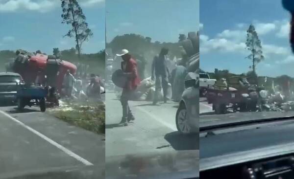 [VIDEO] Volcó un camión con cemento, apareció un montón de gente y... ¿adiviná qué pasó?