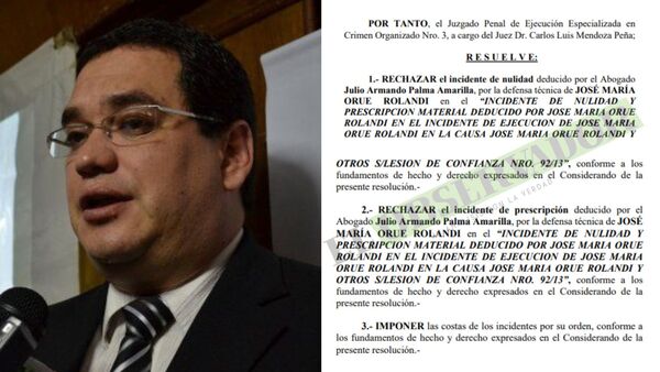 Juez ratifica improcedencia de prescripción planteada por exminstro con condena firme