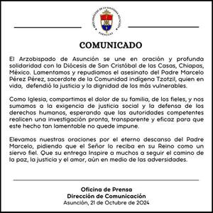 Arzobispado de Asunción repudia el asesinato de sacerdote indígena en México - Portal Digital Cáritas Universidad Católica