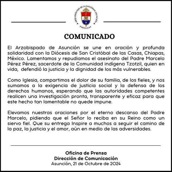 Arzobispado de Asunción repudia el asesinato de sacerdote indígena en México - Portal Digital Cáritas Universidad Católica
