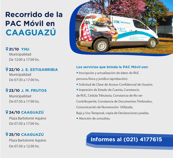 Servicios gratuitos de PAC Móvil de Tributación se encuentran en Caaguazú