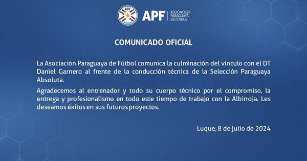 Culminación del vínculo con el DT Daniel Garnero | Asociación Paraguaya de Fútbol