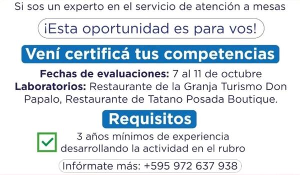 Lanzan certificación para atención en el servicio de mesas