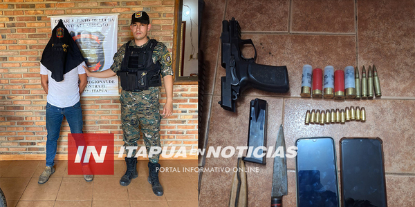 DOS SUJETOS FUERON DETENIDOS CON ARMAS DE FUEGO Y CUCHILLOS EN SAN PEDRO DEL PNÁ. - Itapúa Noticias