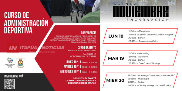 SE REALIZARÁ CURSO GRATUITO DE ADMINISTRACIÓN DEPORTIVA EN ITAPÚA - Itapúa Noticias