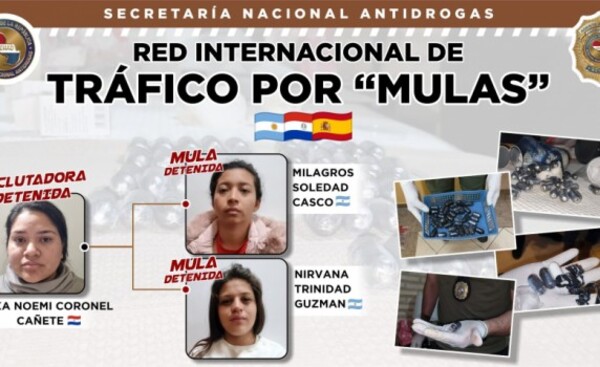 Capturan a “mulas” argentinas que pretendían llevar cocaína a España
