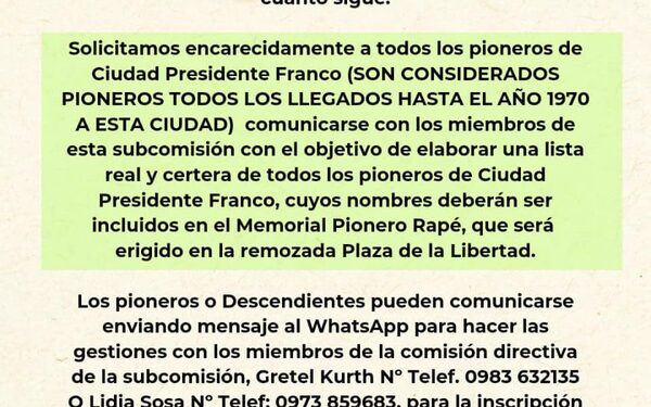 Buscan a pioneros franqueños para edificación de memorial