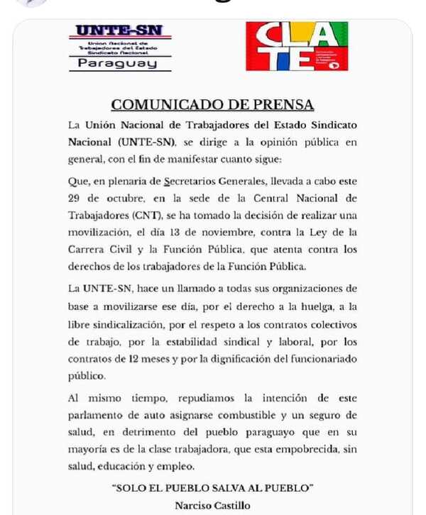 Movilización contra Ley de la Carrera Civil y la Función Pública - 1000 Noticias