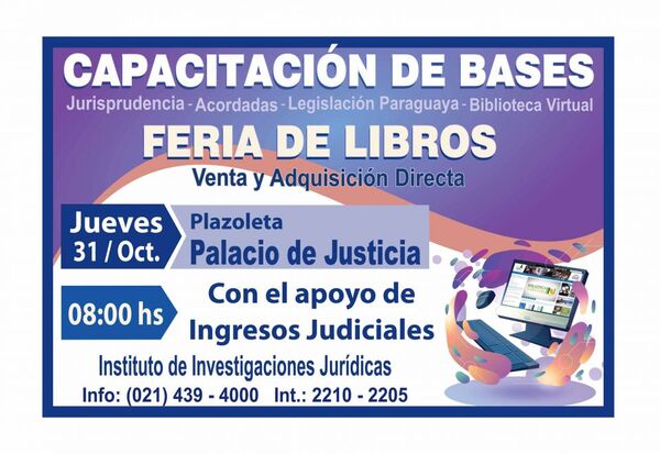 Hoy, feria de libros y capacitación sobre bases de datos jurídicos