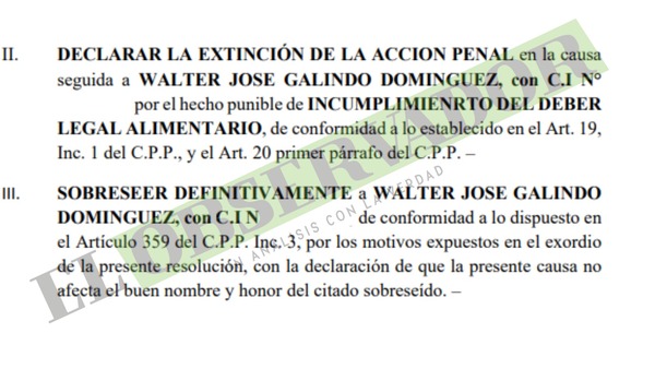 Presunto líder narco Walter José Galindo obtiene criterio de oportunidad en causa por incumplimiento del deber alimentario