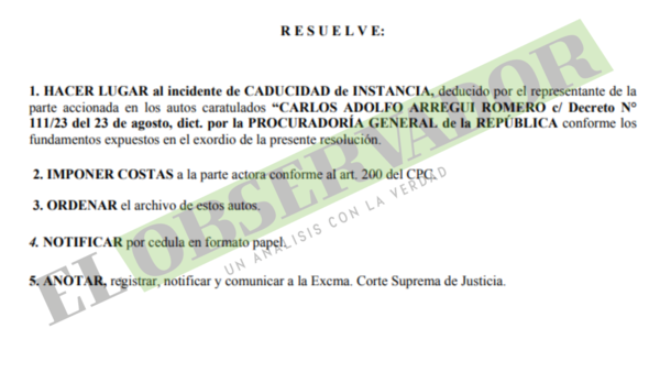 Declaran caducidad de la demanda de Arregui contra decreto del Ejecutivo que le removió del BNF