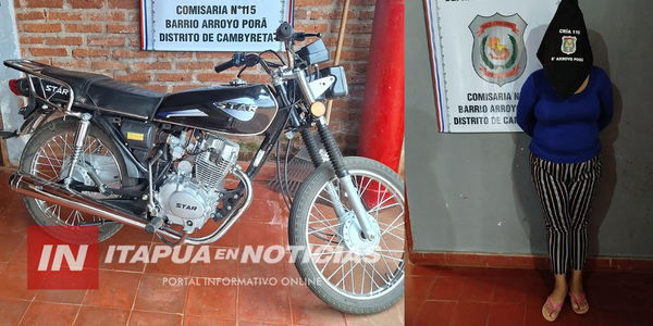 POLICÍA DETIENE A UNA MUJER Y RECUPERA MOTOCICLETA HURTADA - Itapúa Noticias