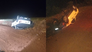 Camioneta vuelca y su conductor se salvó de milagro en Tomás Romero Pereira