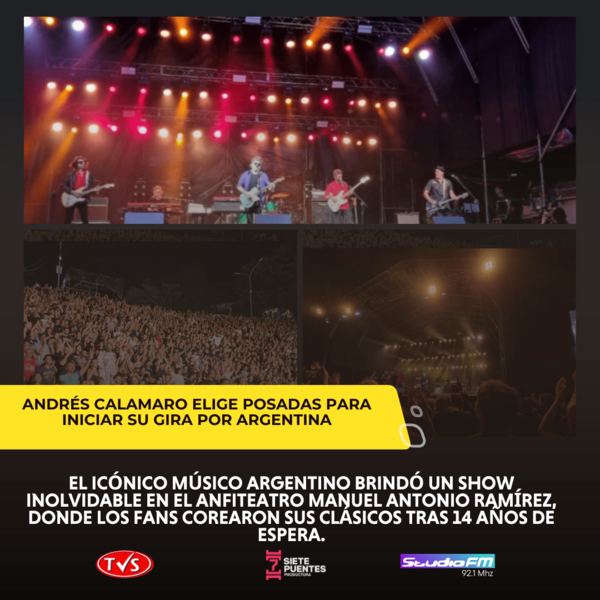 Andrés Calamaro Elige Posadas para Iniciar su Gira por Argentina: Una Noche Inolvidable en el Anfiteatro - TVS