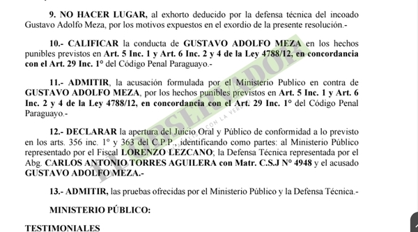 Gustavo Adolfo Meza enfrentará juicio oral por trata de personas