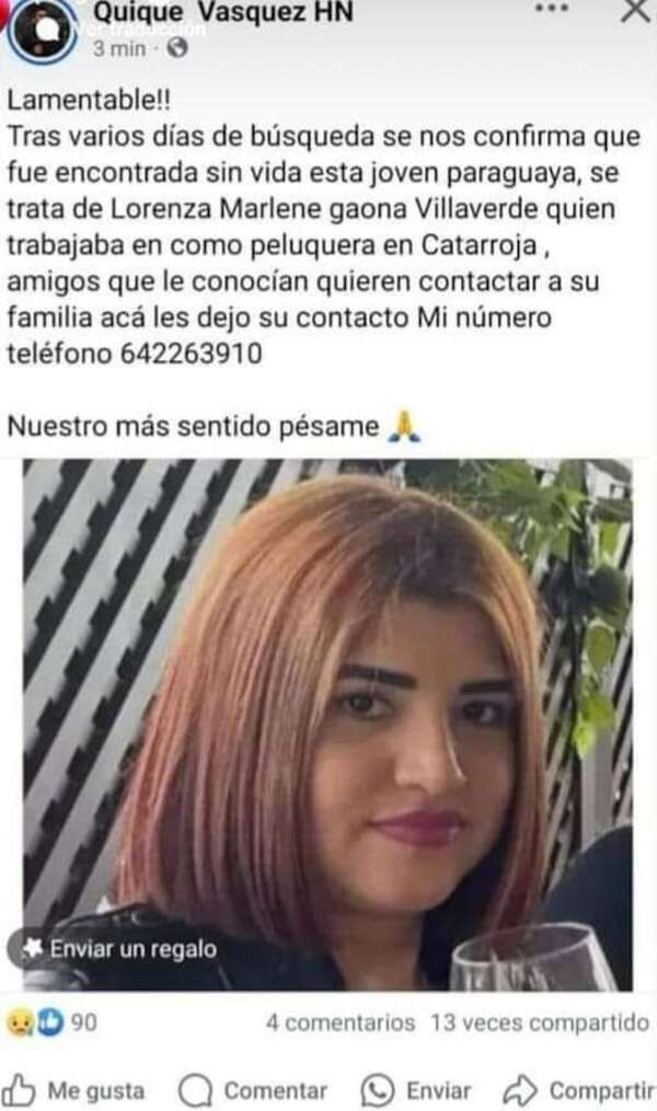 Difunden “fake new” sobre paraguaya desaparecida en España - Nacionales - ABC Color