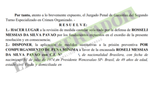 Cuñada de Jarvis Chimenes Pavão obtiene arresto domiciliario por compurgamiento de la pena mínima