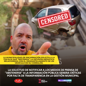 Municipalidad de Encarnación solicita a la Fiscalía restringir la difusión mediática del caso de desmantelamiento de vehículo en su corralón - TVS