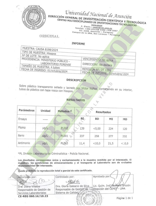 Pericia de la UNA encontró residuos de disparos de arma de fuego en manos de “Lalo” Gomes